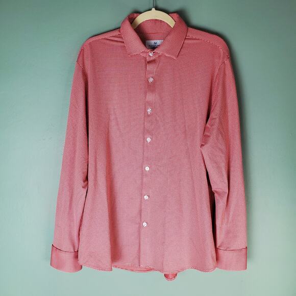 Mizzen + Main Men's Red Check Trim Fit Button Down Long Sleeve Shirt Size Large